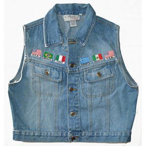 Chazz Travel USA Brazil Italy Greece Mexico Sleeveless Jean Jacket Vest Large